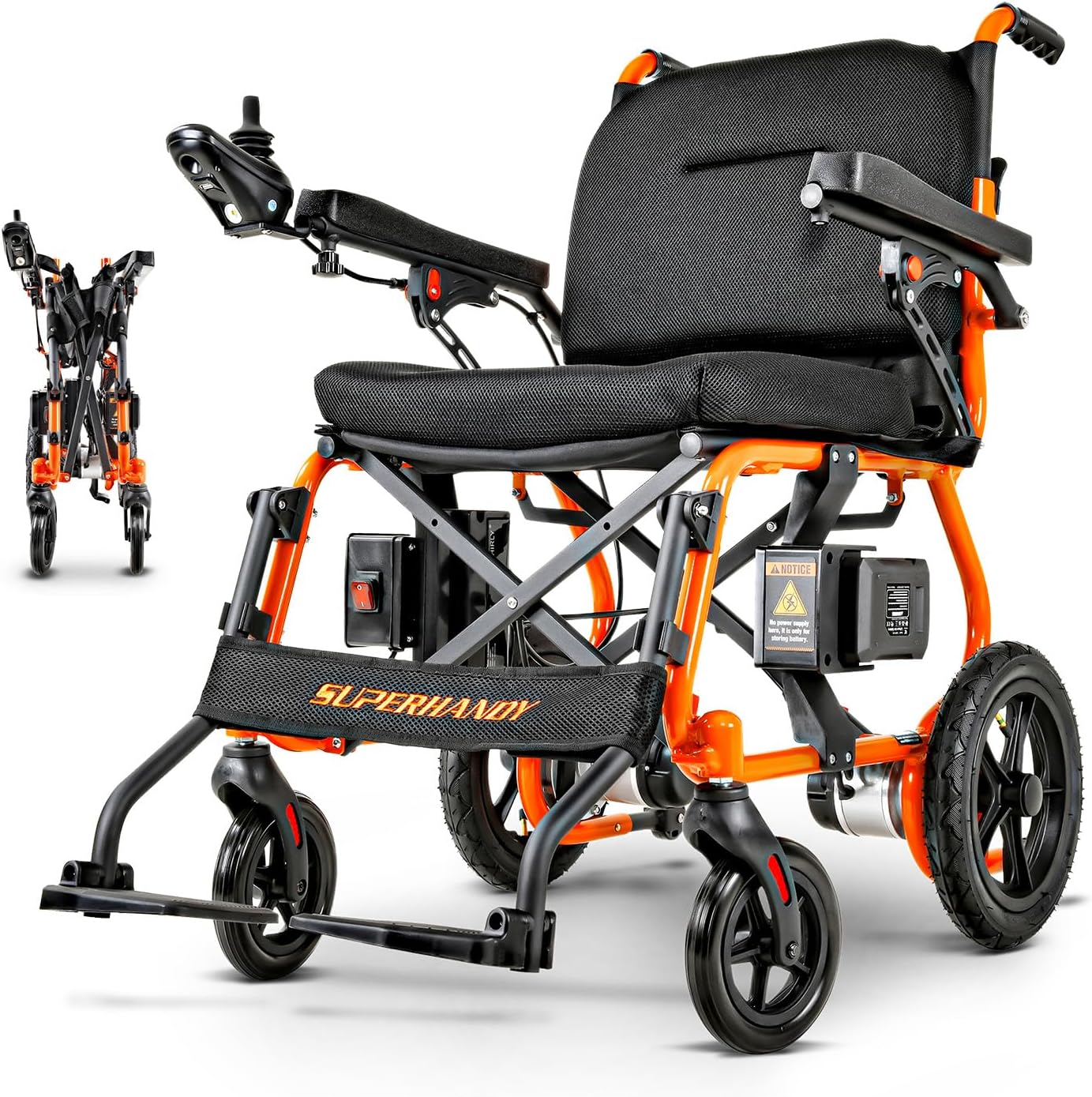 SuperHandy Electric Wheelchair - Lightweight & Foldable, Dual Brushless Motors, Zero Turn, Electromagnetic Brake, Portable Design for Enhanced Mobility (330lbs)
