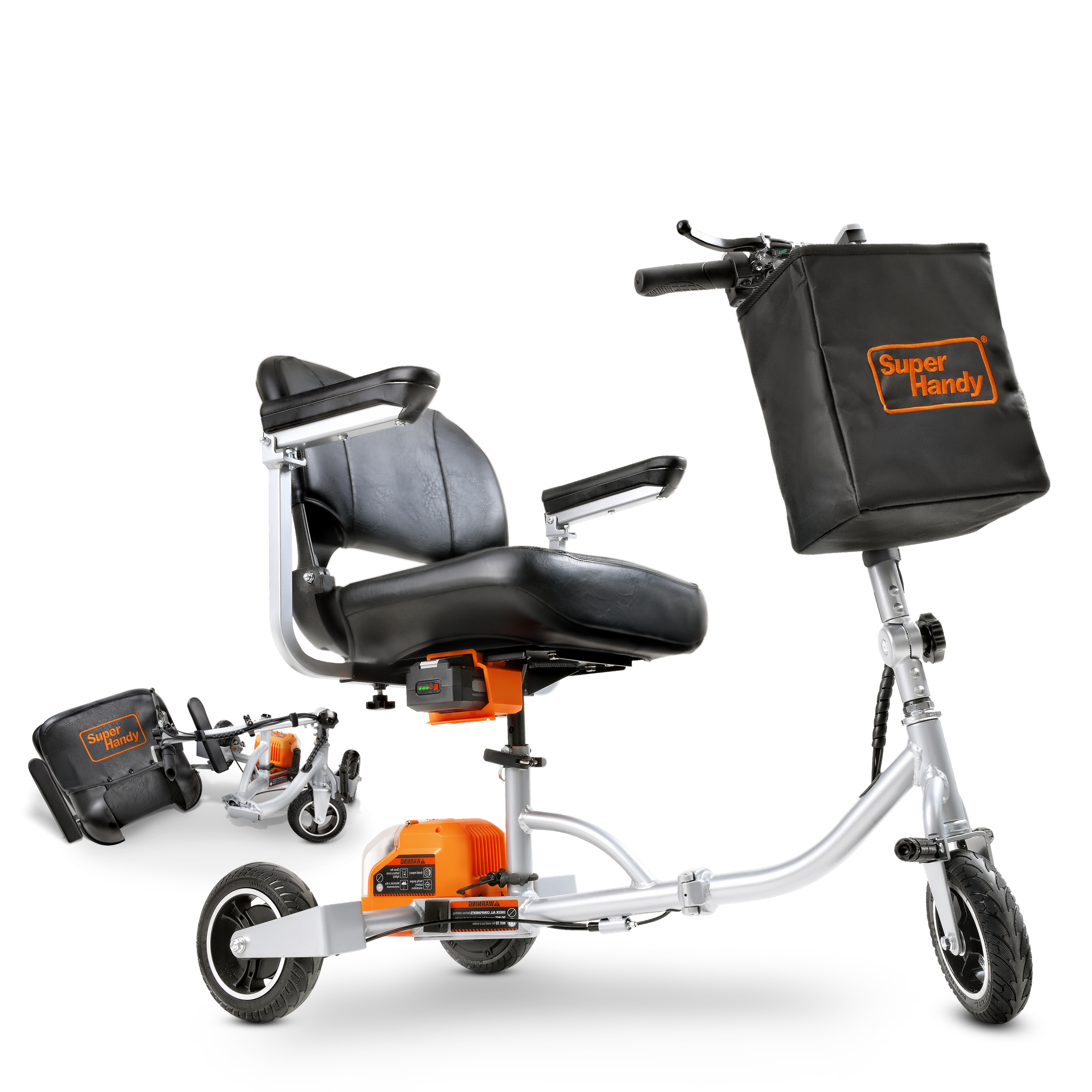 SuperHandy 3 Wheel Folding Mobility Scooter (Upgraded Design) - Electric Powered, Airline Friendly - Long Range Travel w/ 2 Detachable 48V Lithium-ion Batteries and Charger
