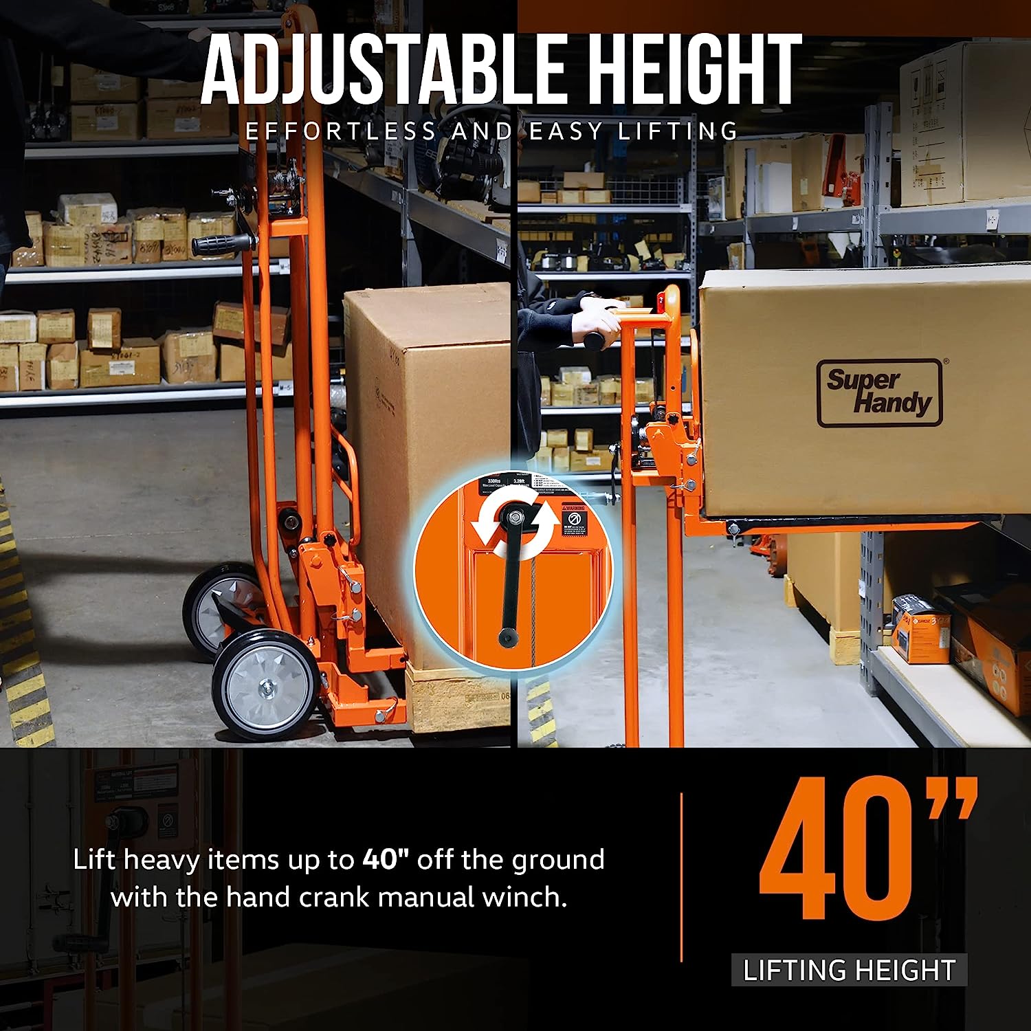 SuperHandy Material Lift Stacker/Compact Pallet Truck 330Lb 40" Max Lift w/ 8" Pneumatic Wheels, Swivel Castors