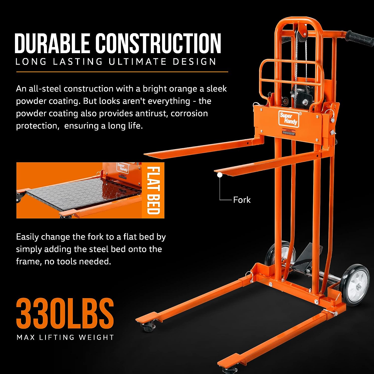 SuperHandy Material Lift Stacker/Compact Pallet Truck 330Lb 40" Max Lift w/ 8" Pneumatic Wheels, Swivel Castors