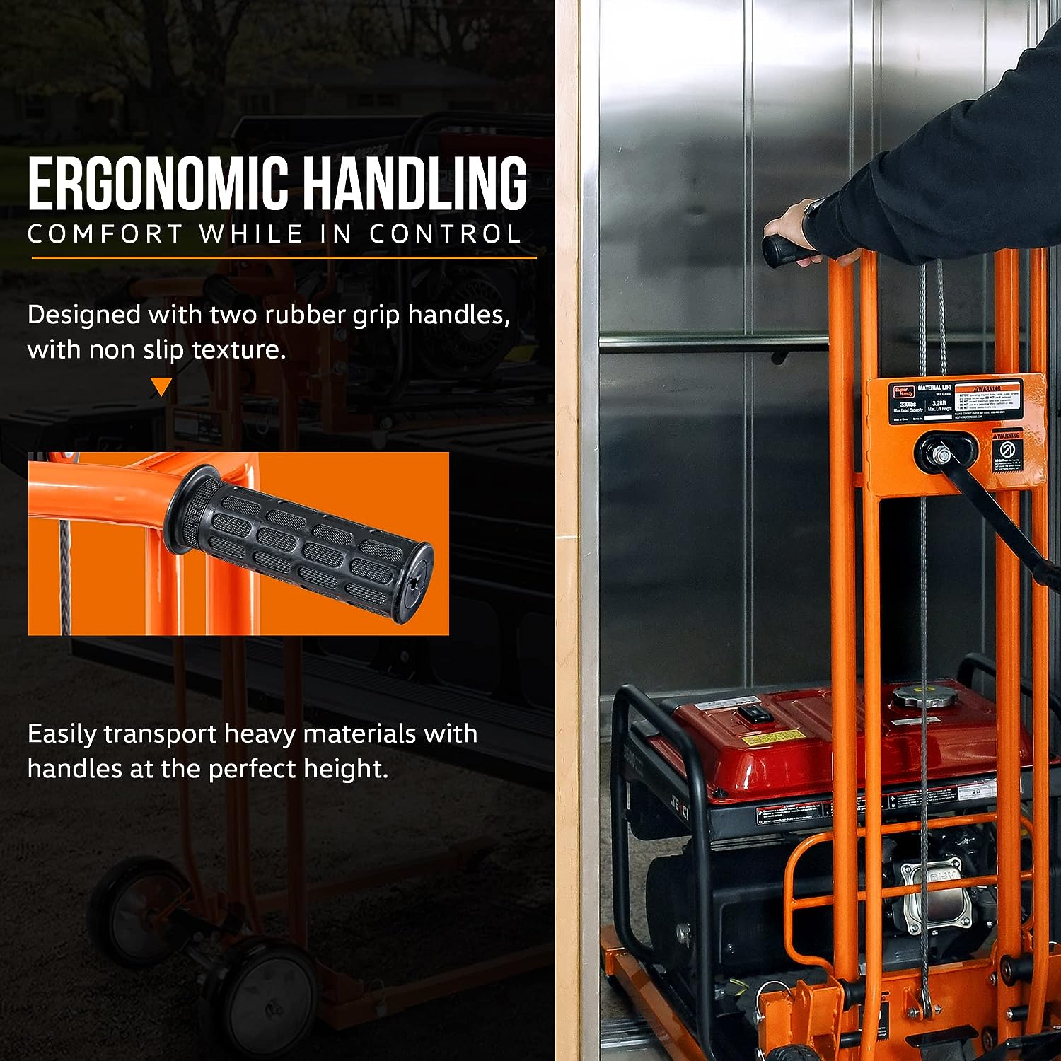 SuperHandy Material Lift Stacker/Compact Pallet Truck 330Lb 40" Max Lift w/ 8" Pneumatic Wheels, Swivel Castors