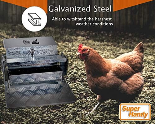 SuperHandy Chicken Feeder Automatic 20lbs (9kg) Capacity Trough Feeds 6-12 Poultry/Fowl Up to 10 Days Keeps Dry with Spill Proof Galvanized Steel Bird Prevention for Chickens, Pheasants, or Roosters