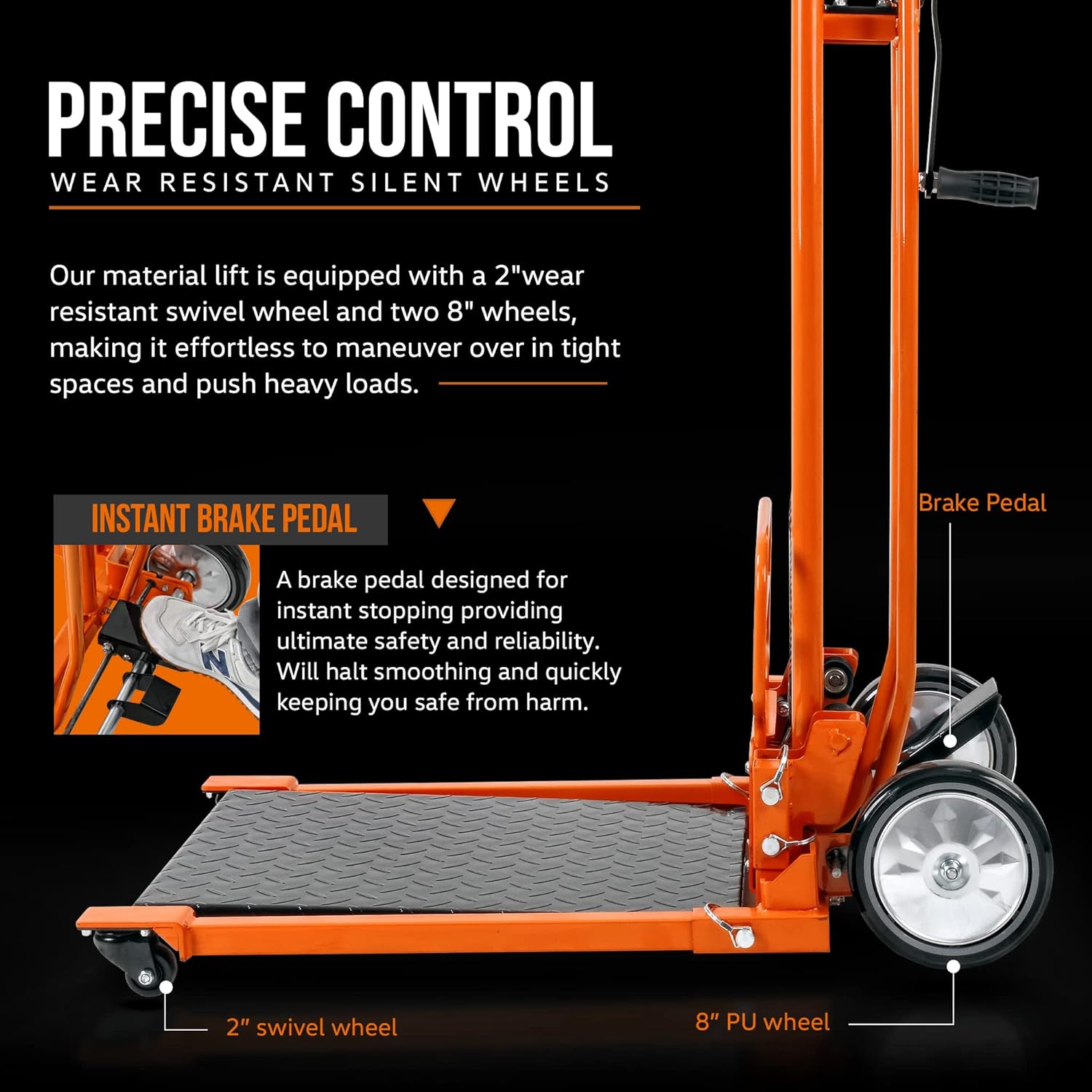 SuperHandy Material Lift Stacker/Compact Pallet Truck 330Lb 40" Max Lift w/ 8" Pneumatic Wheels, Swivel Castors