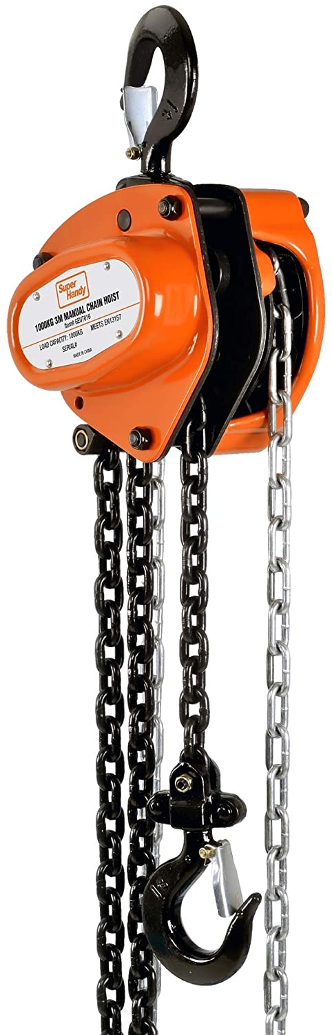 SuperHandy Manual Chain Block Hoist Come Along 1 TON 2200LBS Capacity - Hoist has an Aluminum Alloy Hand Wheel for lifting or dragging at a MAX Lift of 10FT, Head Room of 12" & Load Chain Diameter of 6mm at a MAX weight capacity of 1 TON 2200LBS (1000Kg) - Great Circle UK