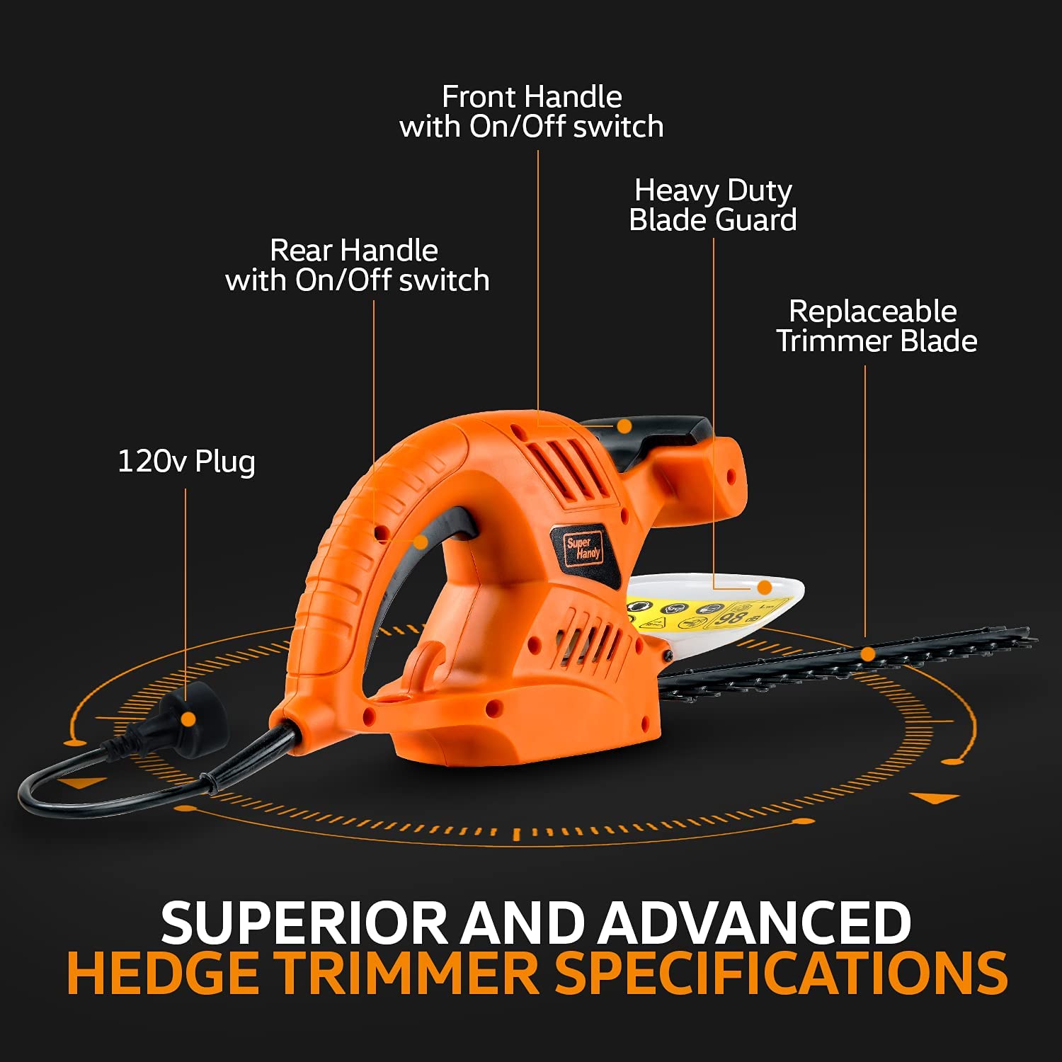 SuperHandy Hedge Trimmer 610mm 600W Corded 230V Lightweight Lawn and Garden Landscaping - Great Circle UK