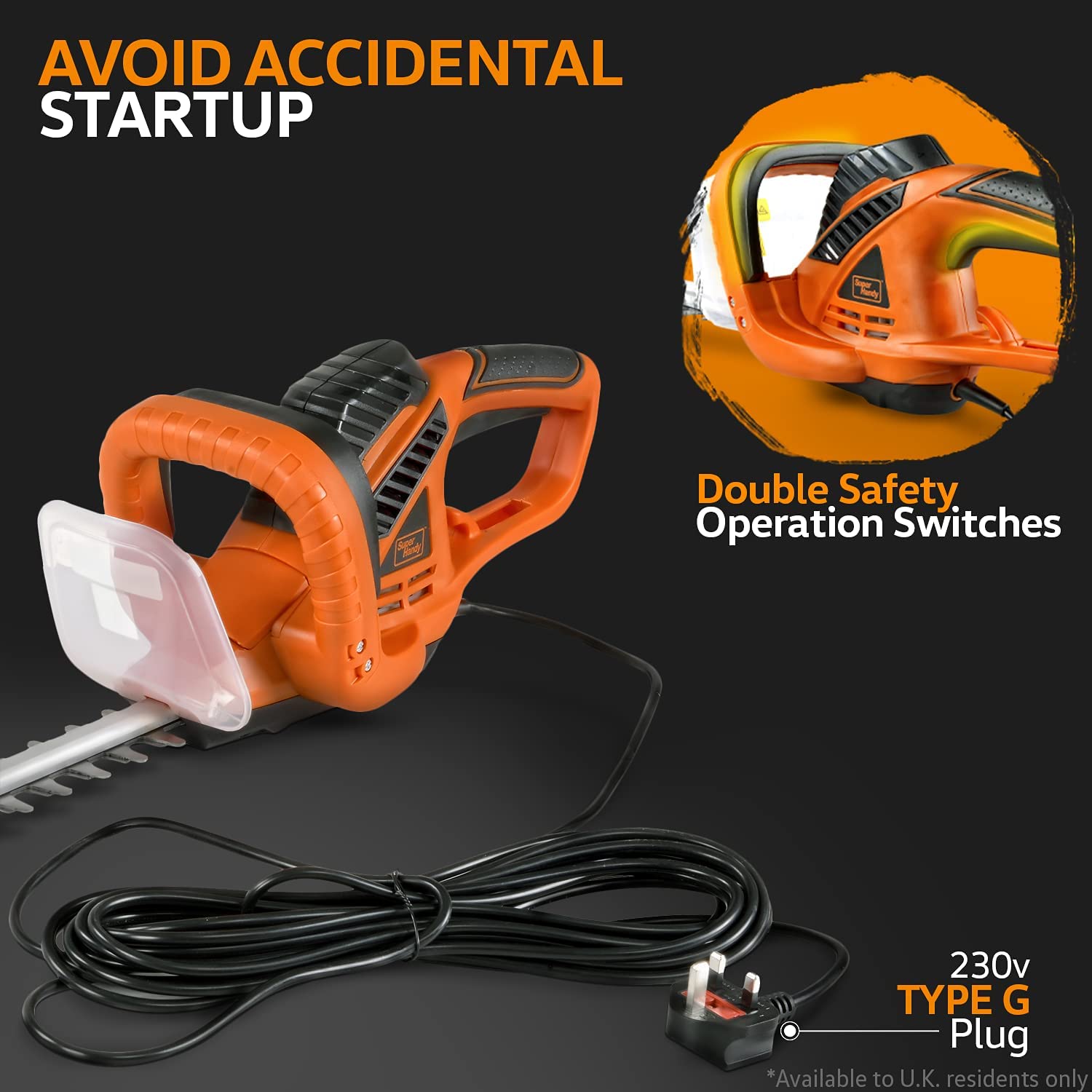 SuperHandy Hedge Trimmer 610mm 600W Corded 230V Lightweight Lawn and Garden Landscaping - Great Circle UK
