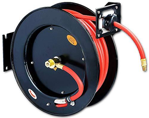 ReelWorks Air Hose Reel Tool Retractable Hand Crank 38 Inch x 100' Feet  300 PSI 20 BAR Heavy Duty Steel Construction Hose Not Included
