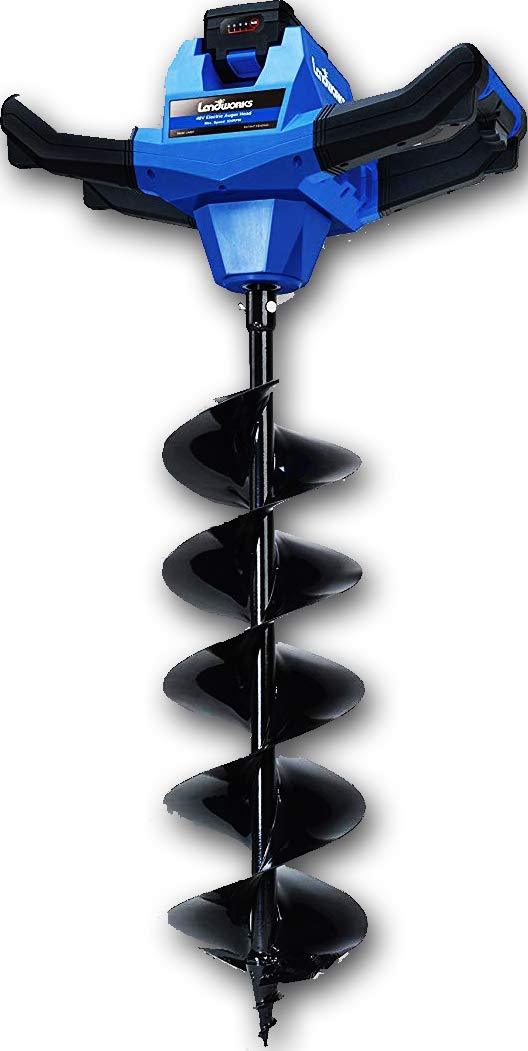 Landworks Heavy Duty Eco-Friendly Electric Cordless Auger Power Head, w/Steel 6"x30" Earth Auger Lithium Ion Battery & Charger for Earth Burrowing/Drilling & Post Hole Digging (Earth Auger 6" Set) - Great Circle UK