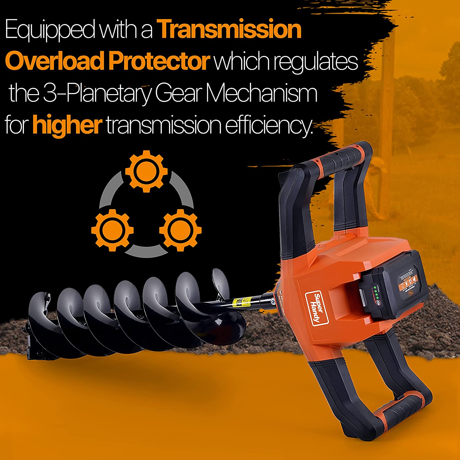 SuperHandy Earth Auger Power Head w/Steel 6"x30"- Great Circle UK