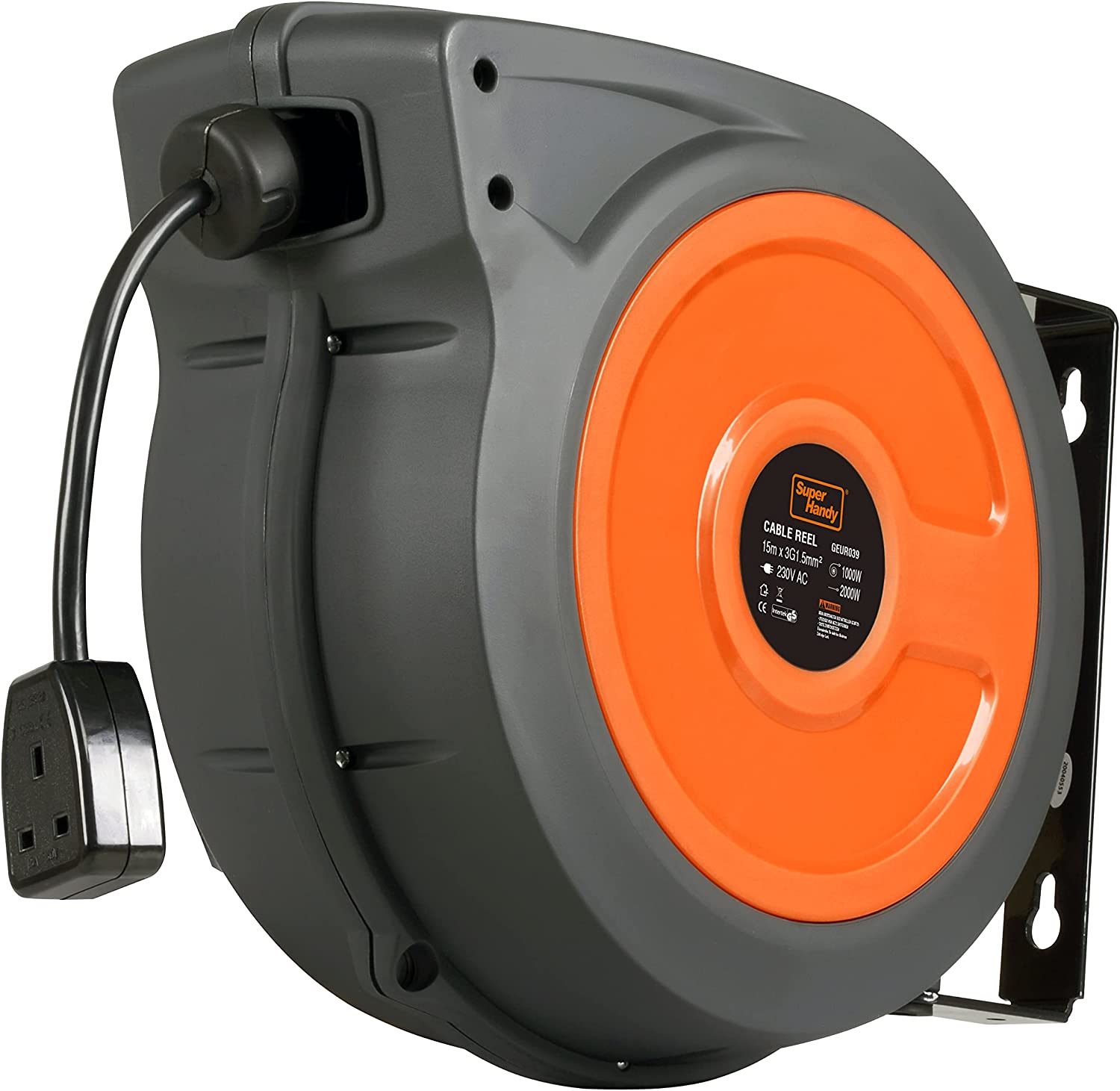 SuperHandy 15m Retractable Extension Cord Reel with Ultra-Flexible Cable for Heavy-Duty Industrial Use