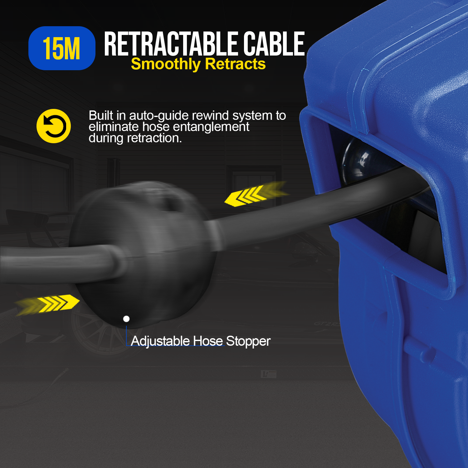 Goodyear Heavy Duty Extension Cable Reel: Retractable 15m x 3G1.5mm2 H07RN-F, UK Plug Type 230V AC, 8.6A 1000W Wound/2000W Unwound