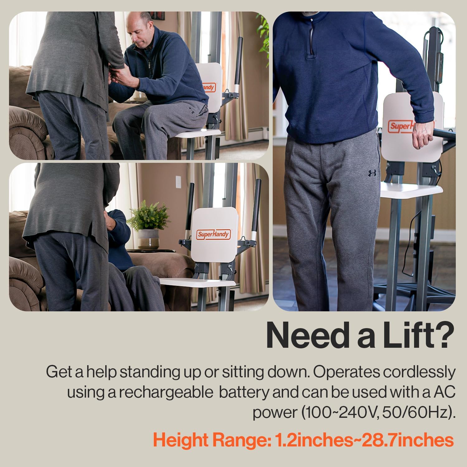 SuperHandy Electric Floor to Stand Lift for Seniors and People with Disabilities - up to 500 LBS Weight Cap, Standing Assistance, Portable, Adjustable, Ergonomic Design, Easy Storage