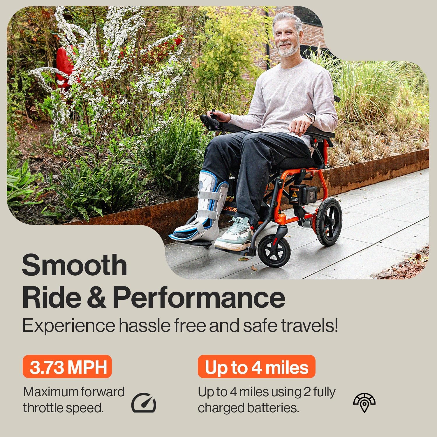 SuperHandy Electric Wheelchair - Lightweight & Foldable, Dual Brushless Motors, Zero Turn, Electromagnetic Brake, Portable Design for Enhanced Mobility (330lbs)