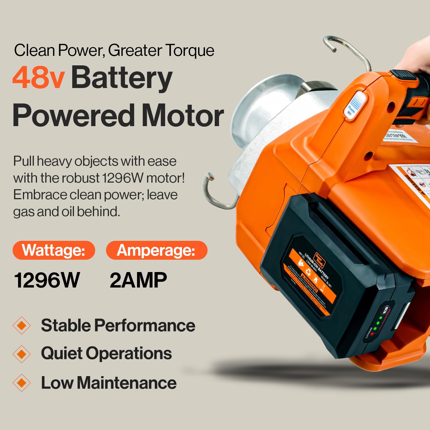 SuperHandy Elektrische tragbare Seilwinde Capstan Hebezeug bürstenloser Motor Li-Ion batteriebetrieben 1000-2000 maximale Zugkraft für Forstwirtschaft Jagd Garten Off-Road (Seil mit geringer Dehnung