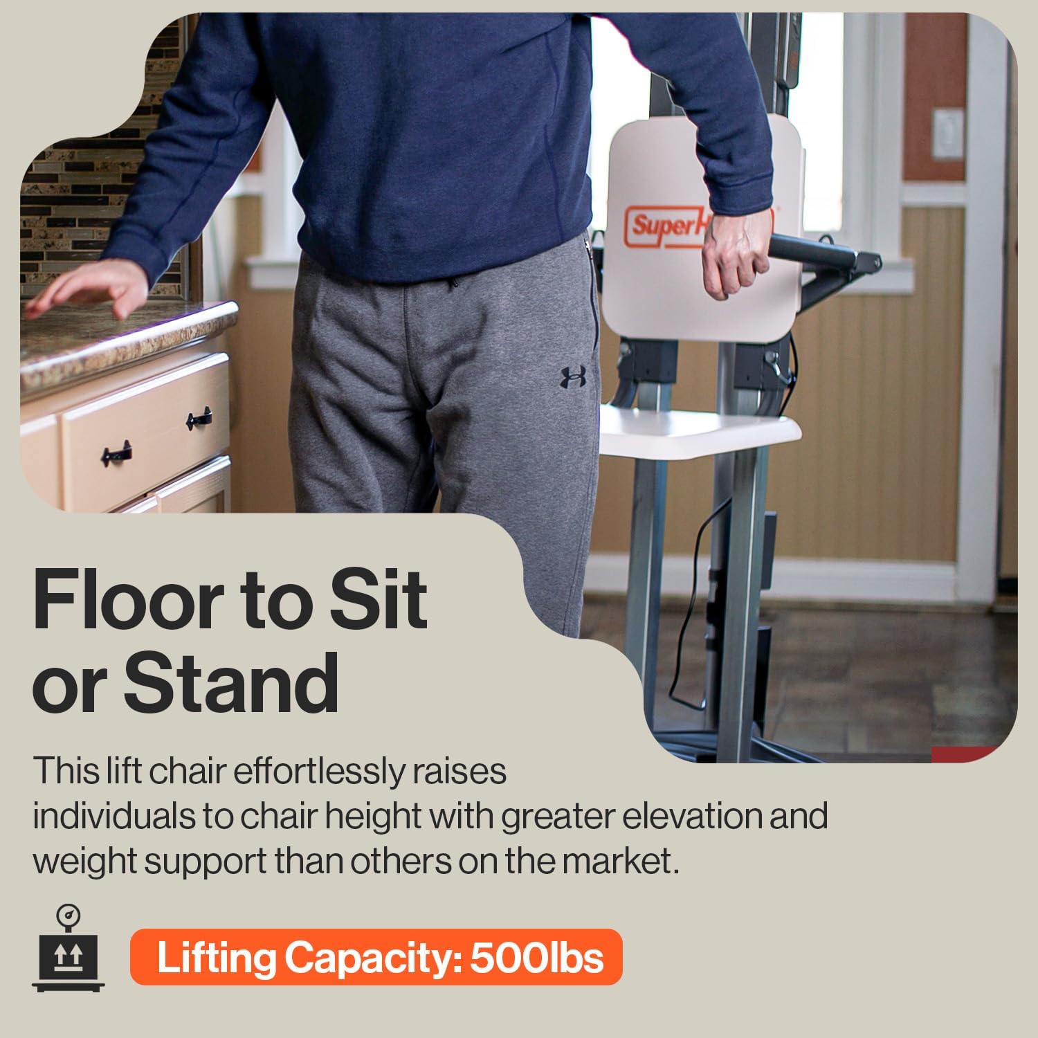 SuperHandy Electric Floor to Stand Lift for Seniors and People with Disabilities - up to 500 LBS Weight Cap, Standing Assistance, Portable, Adjustable, Ergonomic Design, Easy Storage