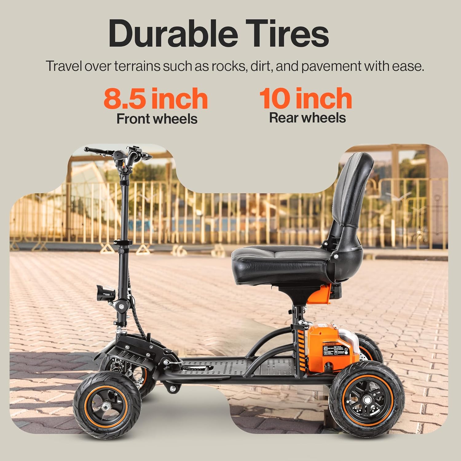 SuperHandy Mobilitätsroller – All-Terrain 4 Räder, 500 W bürstenloser Motor, 48 V-2 Ah/4 Ah Akku, 158,8 kg Kapazität, 6,25 km/h Höchstgeschwindigkeit, leichter Aluminiumrahmen (zum Patent angemeldet)