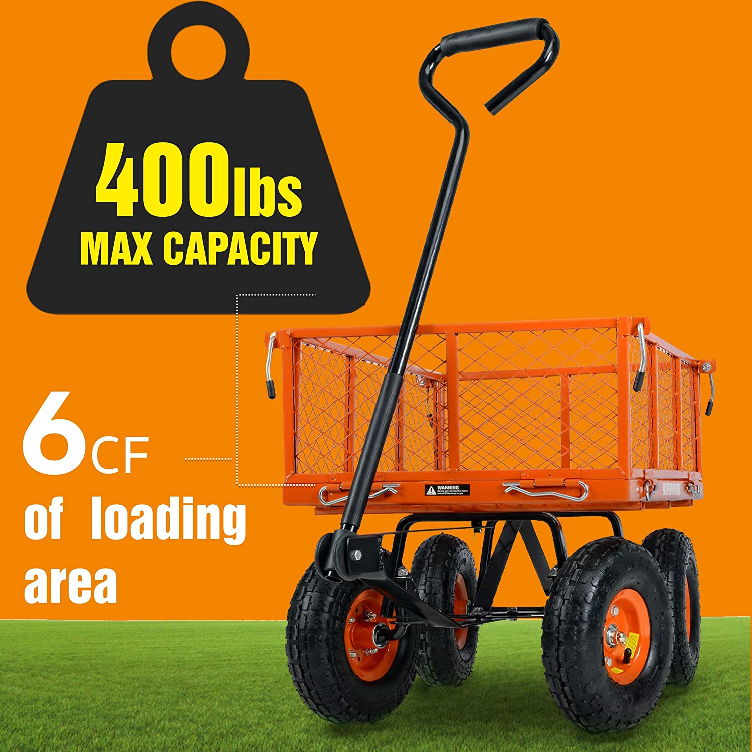 SuperHandy Wagon Utility Cart Hand Truck Manual Heavy Duty Lawn Garden with Removable Side Meshes 400 lbs Max Capacity - Great Circle UK