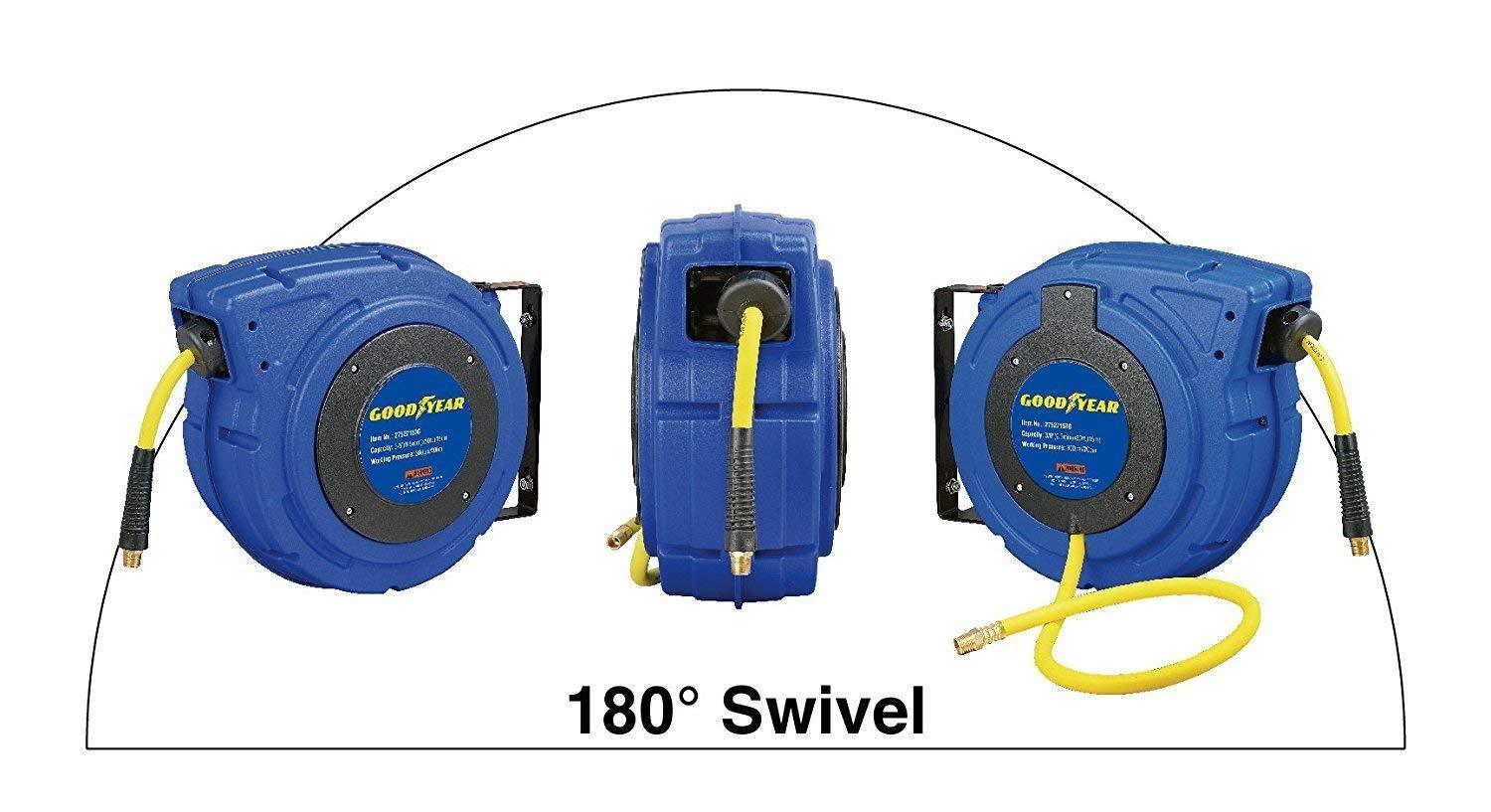 Goodyear 27527153G Enclosed Retractable Air Compressor/Water Hose Reel with 3/8 in. x 50 ft. Hybrid Polymer Hose, Max. 300PSI - Great Circle UK