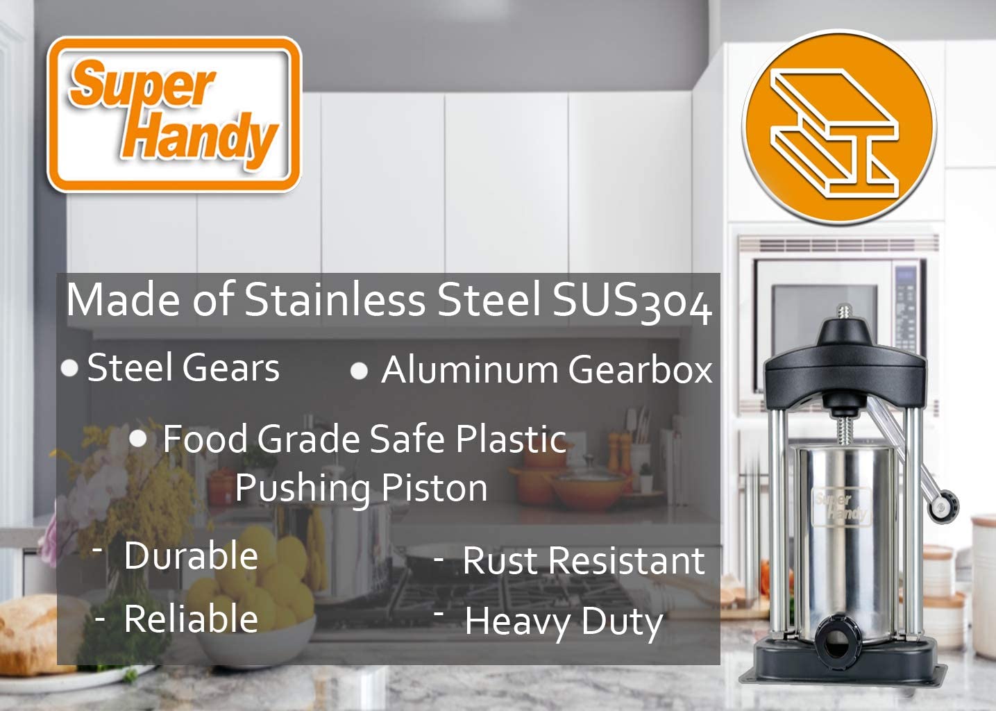 SuperHandy Sausage Stuffer 5lbs (2.2kg) - Great Circle UKHeavy Duty Commercial Sausage Stuffer/Filler is built of premium safe & sanitary Stainless Steel SUS304 body/base/cylinder (protecting from rust) -  Great Circle UK