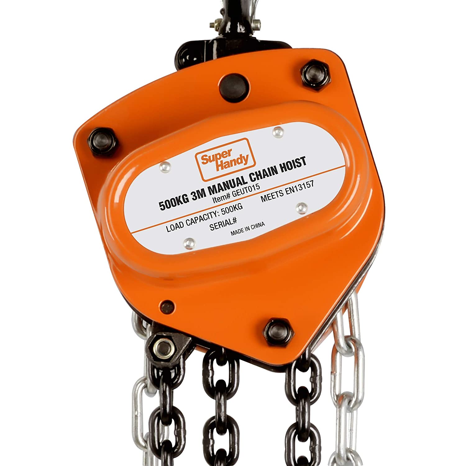 SuperHandy Manual Chain Block Hoist Come Along 1/2 Ton 1100Lbs - a MAX Lift of 10 Feet, Head Room of 11" inch and Load Chain Diameter of 5mm at a MAX weight capacity of 1/2 TON 1100LBS (500Kg) - Great Circle UK