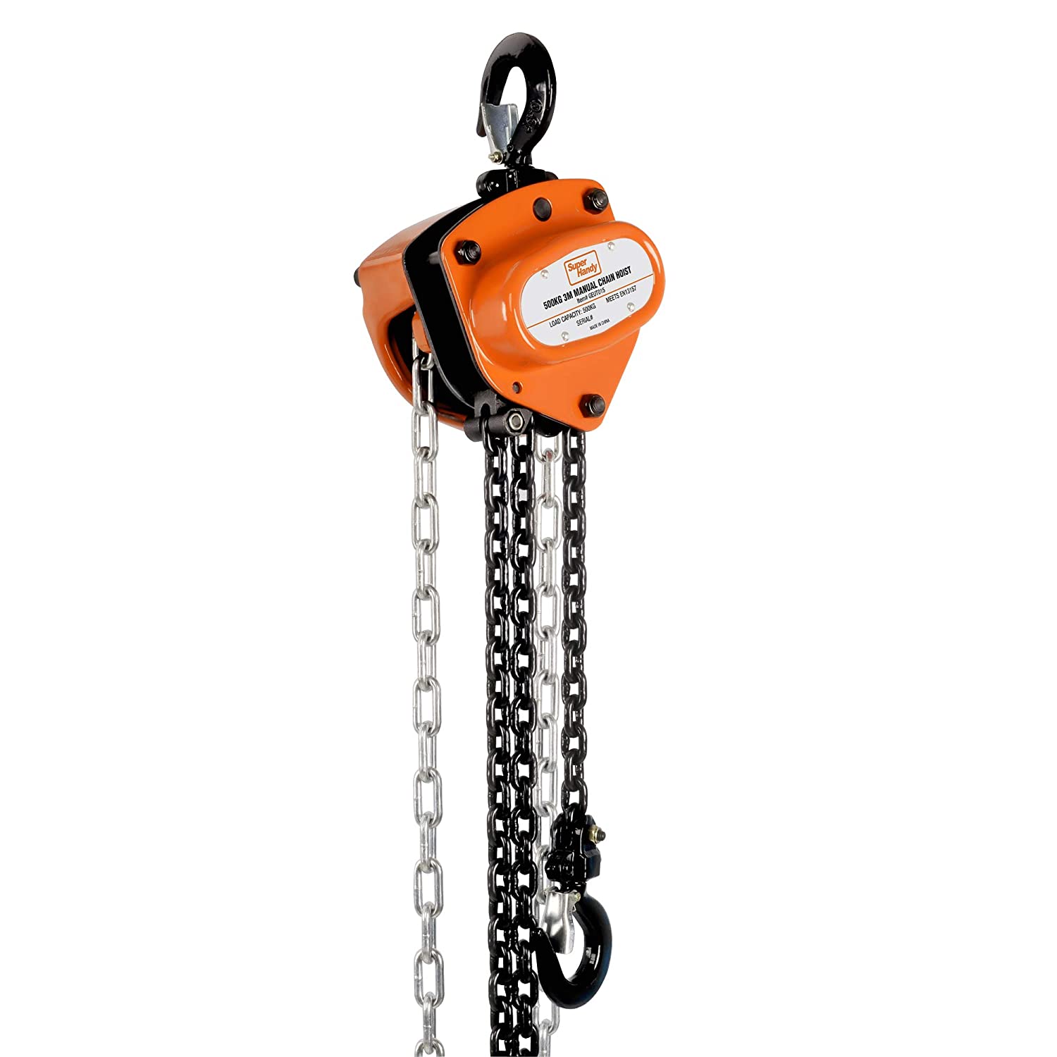 SuperHandy Manual Chain Block Hoist Come Along 1/2 Ton 1100Lbs - a MAX Lift of 10 Feet, Head Room of 11" inch and Load Chain Diameter of 5mm at a MAX weight capacity of 1/2 TON 1100LBS (500Kg) - Great Circle UK