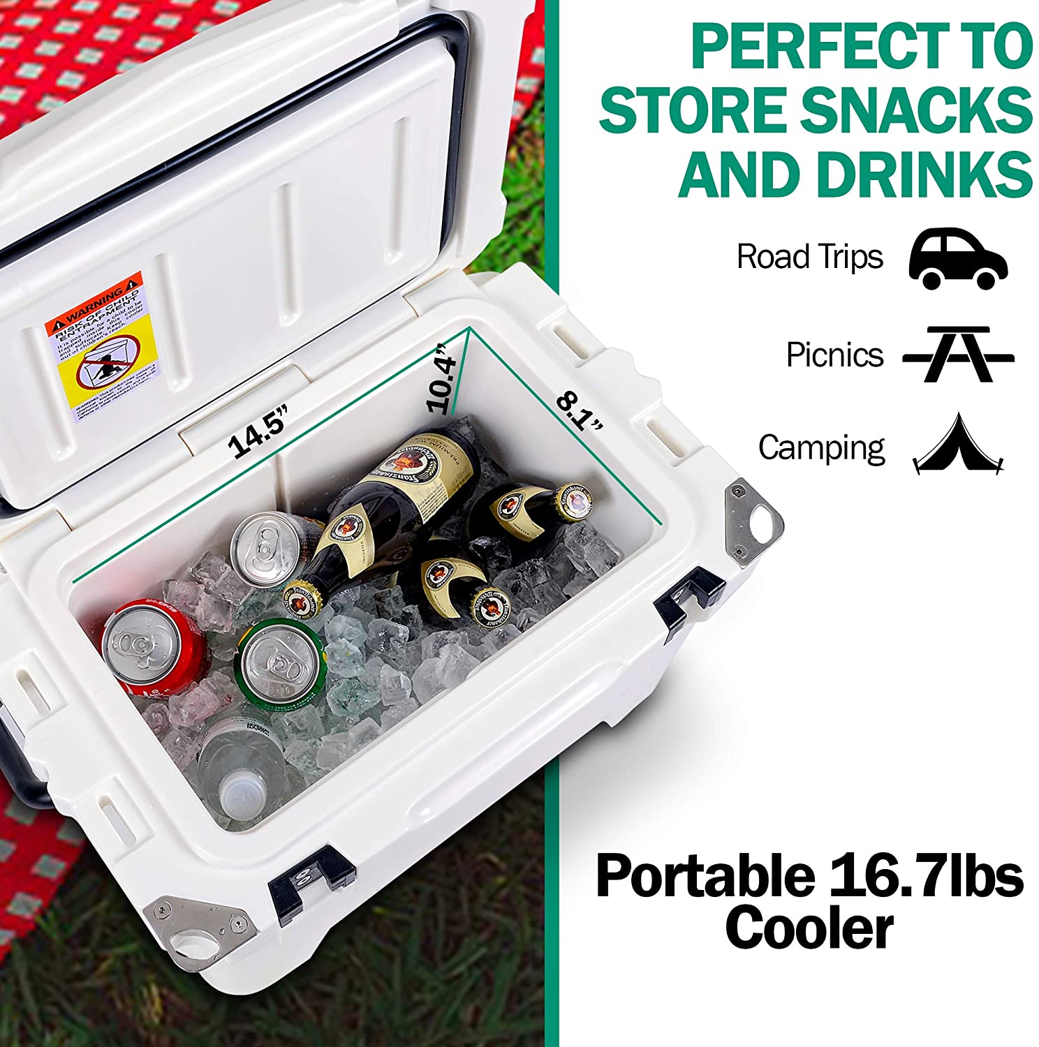 Landworks 20QT Rotomolded Ice Cooler - Up to 5 Days Ice Retention, Commercial Grade, Food Safe, Dry Ice Compatible, UV Protected, with 15mm Gasket, Bottle Openers, and Low Profile Latches