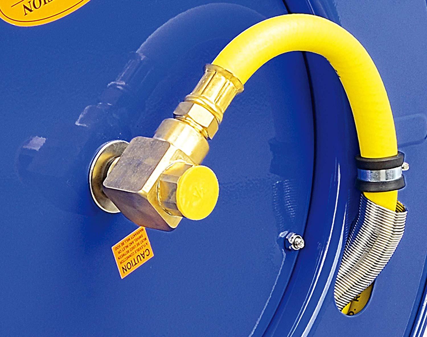 GOODYEAR Air-Hose-Reel Retractable 3/8" Inch x 65' Feet Extra Long Premium Commercial SBR Hose Max 300 Psi Reinforced Steel Construction Spring Driven Heavy Duty Industrial Single Arm & Base - Great Circle UK