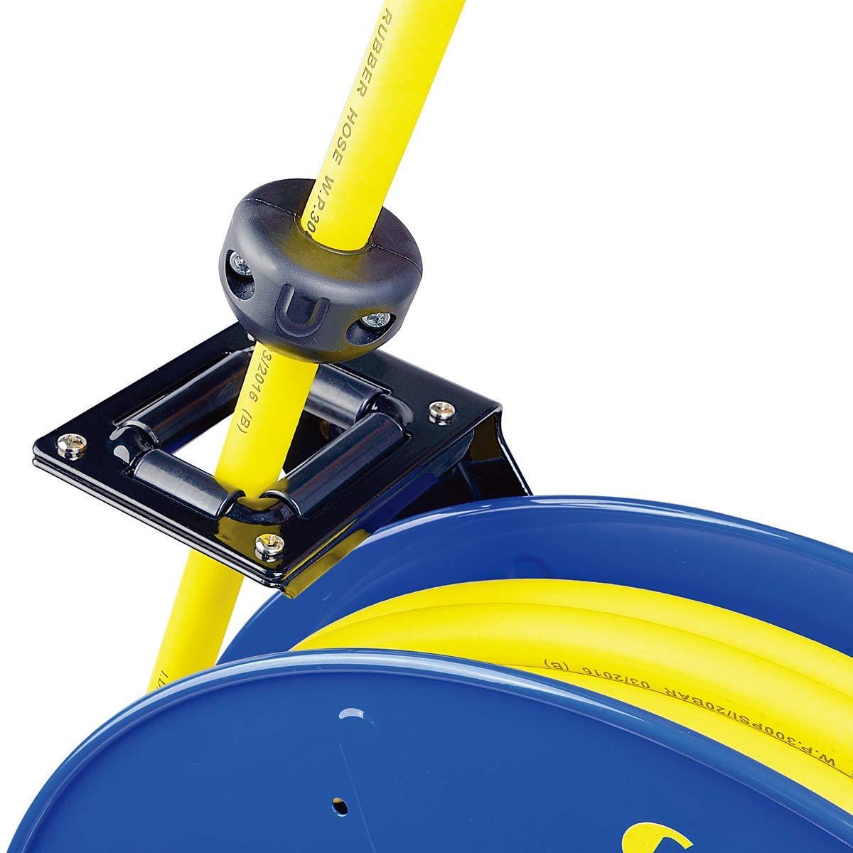 GOODYEAR Air-Hose-Reel Retractable 3/8" Inch x 65' Feet Extra Long Premium Commercial SBR Hose Max 300 Psi Reinforced Steel Construction Spring Driven Heavy Duty Industrial Single Arm & Base - Great Circle UK