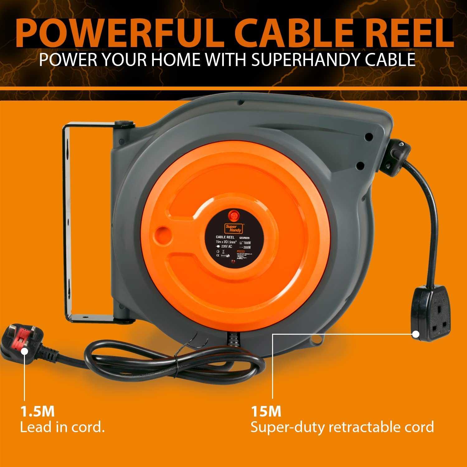 SuperHandy 15M H05VV-F Commercial Premium Quality Retractable Electric